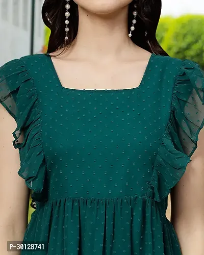 Stylish Green Georgette Solid Dresses For Women-thumb3