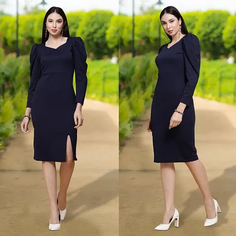 Stylish Blend Solid Bodycon Dress For Women