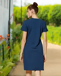 Stylish Navy Blue Cotton Blend Solid Dresses For Women-thumb1