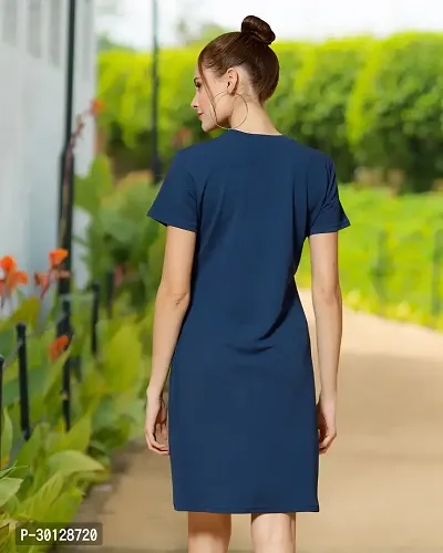 Stylish Navy Blue Cotton Blend Solid Dresses For Women-thumb2