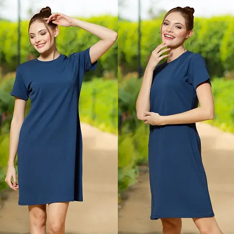 Stylish Blend Solid A-Line Dress For Women