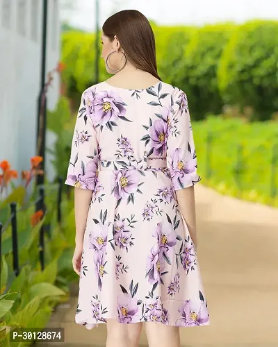 Stylish Pink Crepe Printed Dresses For Women-thumb2