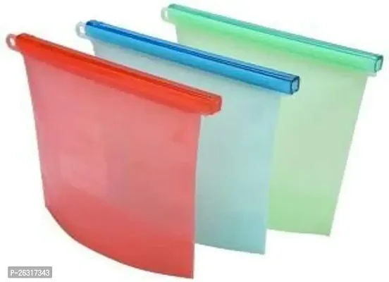 Rangwell Silicone Reusable Storage Container Preservation Leakproof Ziplock Bag for Food, Snack, Vegetable, Meat for Fridge and Microwave (1000 ml - Pack of 3-thumb0