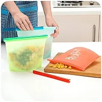 Rangwell Silicone Reusable Storage Container Preservation Leakproof Ziplock Bag for Food, Snack, Vegetable, Meat for Fridge and Microwave (1000 ml - Pack of 3-thumb2