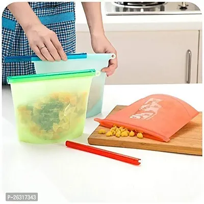 Rangwell Silicone Reusable Storage Container Preservation Leakproof Ziplock Bag for Food, Snack, Vegetable, Meat for Fridge and Microwave (1000 ml - Pack of 3-thumb3