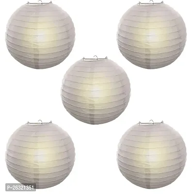 Rangwell Rice White Paper Hanging Lantern Ball Lamp Shade, 12-inch | Party Hanging Lantern Rice Paper Ball Lamp Shade | Hanging Lantern | Rice Paper Ball Lamp (Pack of 10, White - W5)-thumb2