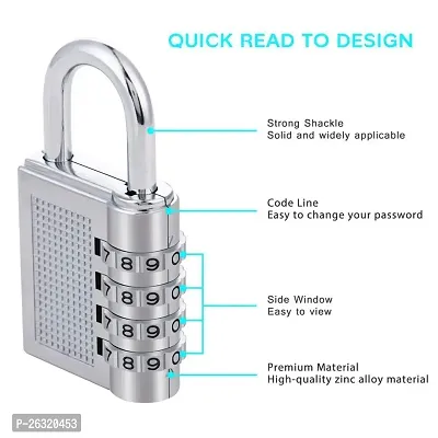 THE GIFTING TREE Bag Lock Combination Number Locks for Door Password Key Home Digital Finger Padlock Deal Security Smart 4-Digit Safe Pin Hand Bag (Silver, 2pcs), Alloy Steel-thumb4