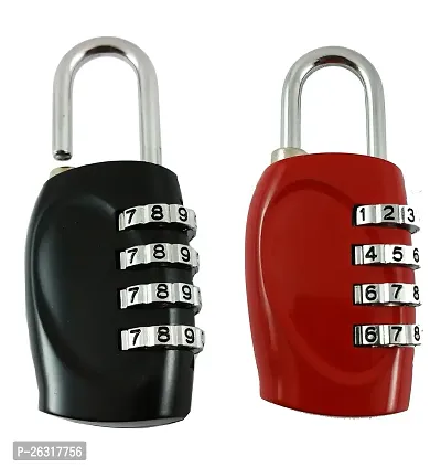 Docoss Stainless Steel 4-Digit Combination Padlock Set (Multicolor, Pack of 2)