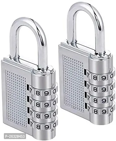 THE GIFTING TREE Bag Lock Combination Number Locks for Door Password Key Home Digital Finger Padlock Deal Security Smart 4-Digit Safe Pin Hand Bag (Silver, 2pcs), Alloy Steel-thumb0