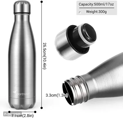 Rangwell Stainless Steel Water Bottle, 500ml, Silver Double walled-thumb2