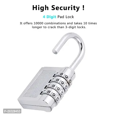 THE GIFTING TREE Bag Lock Combination Number Locks for Door Password Key Home Digital Finger Padlock Deal Security Smart 4-Digit Safe Pin Hand Bag (Silver, 2pcs), Alloy Steel-thumb3