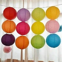 Rangwell Rice Paper Hanging Lantern Ball Lamp Shade, 12-inch | Party Hanging Lantern Rice Paper Ball Lamp Shade | Hanging Lantern | Rice Paper Ball Lamp (Pack of 10, Multicolor - M2)-thumb3