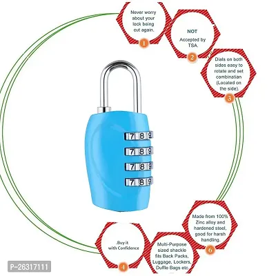 DOCOSS-Pack of 2-4 Digit Number Lock Small Bag Lock Travel Luggage Lock Resettable Password Locks Combination Locks Padlock (Assorted Colour)-thumb5