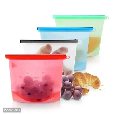 Rangwell Silicone Reusable Storage Container Preservation Leakproof Ziplock Bag for Food, Snack, Vegetable, Meat for Fridge and Microwave (1000 ml - Pack of 3-thumb4