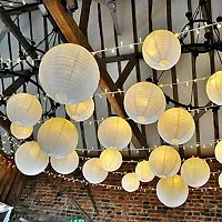 Rangwell Rice White Paper Hanging Lantern Ball Lamp Shade, 12-inch | Party Hanging Lantern Rice Paper Ball Lamp Shade | Hanging Lantern | Rice Paper Ball Lamp (Pack of 10, White - W1)-thumb2