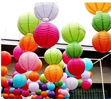 Rangwell Rice Paper Hanging Lantern Ball Lamp Shade, 12-inch | Party Hanging Lantern Rice Paper Ball Lamp Shade | Hanging Lantern | Rice Paper Ball Lamp (Pack of 10, Multicolor - M2)-thumb1