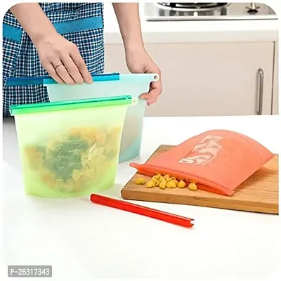 Rangwell Silicone Reusable Storage Container Preservation Leakproof Ziplock Bag for Food, Snack, Vegetable, Meat for Fridge and Microwave (1000 ml - Pack of 3-thumb5