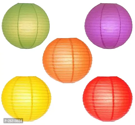 Rangwell Hanging Lantern Rice Paper Ball Lamp Shade (12inch, Mix Colour) - Pack of 10-thumb2