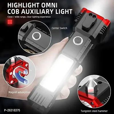 Rangwell Life-Saving Tool Torch Rechargeable LED Flashlight Long Beam Range with Power Bank, Window Glass and Seat Belt Cutter 4 Modes for Car Camping Hiking, Hammer and Strong Magnets (Black-B4)-thumb3