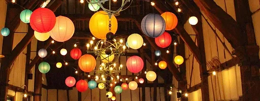 Rangwell Rice Paper Hanging Lantern Ball Lamp Shade, 12-inch | Party Hanging Lantern Rice Paper Ball Lamp Shade | Hanging Lantern | Rice Paper Ball Lamp (Pack of 10, Multicolor - M2)-thumb4