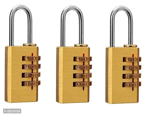 DOCOSS Polished Brass Luggage Locks (Gold_S3_4_DIGIT_BRASS_Number_LOCK) Set of 3-thumb0