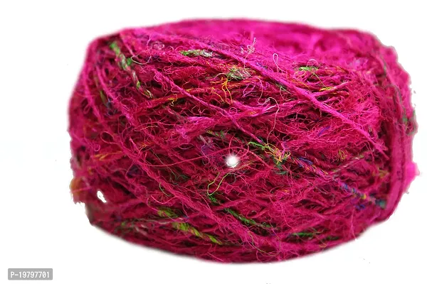 Recycled Sari Silk Yarn - Solid Color Pink 100 Grams-thumb2