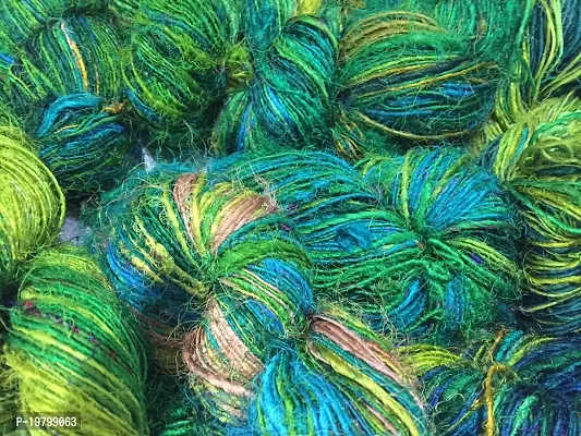 Knitsilk Recycled Sari Silk Yarn - Ocean of Green Multicolour (100 Grams)