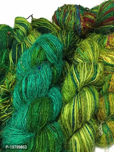 Knitsilk Recycled Sari Silk Yarn - Ocean of Green Multicolour (100 Grams)-thumb4