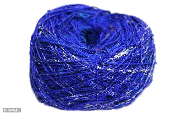 Recycled Sari Silk Yarn - Solid Color Blue (100 Grams)