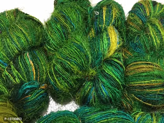 Knitsilk Recycled Sari Silk Yarn - Ocean of Green Multicolour (100 Grams)-thumb3