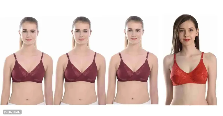 Comfy Cotton Blend Solid Non Padded Bra Pack of 4