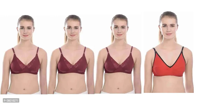 Comfy Cotton Blend Solid Non Padded Bra Pack of 4-thumb0