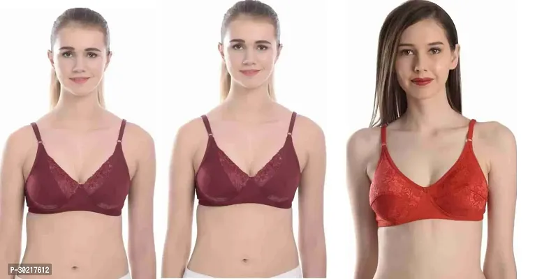 Comfy Cotton Blend Solid Non Padded Bra Pack of 3