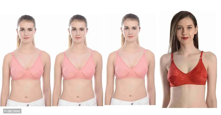 Comfy Cotton Blend Solid Non Padded Bra Pack of 4-thumb0