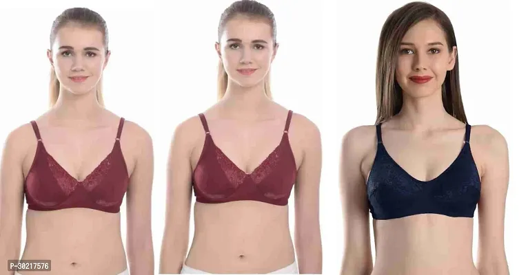 Comfy Cotton Blend Solid Non Padded Bra Pack of 3-thumb0