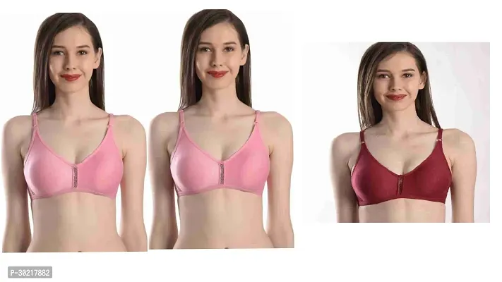 Comfy Cotton Blend Solid Non Padded Bra Pack of 3-thumb0