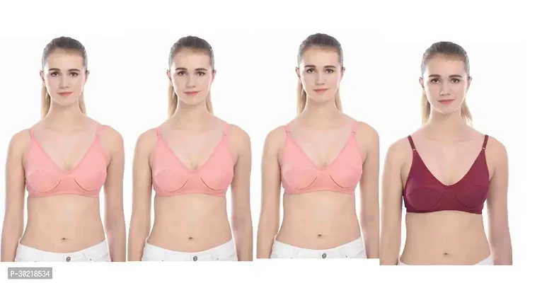 Comfy Cotton Blend Solid Non Padded Bra Pack of 4