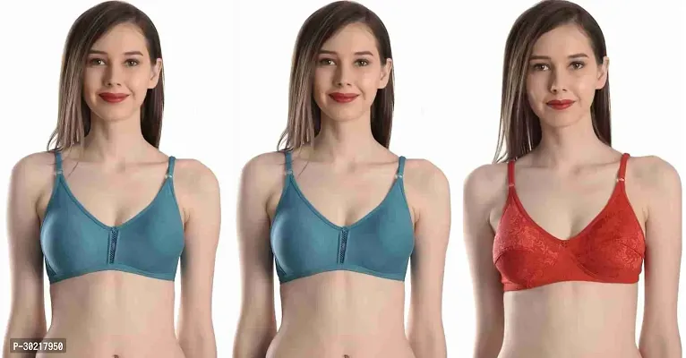 Comfy Cotton Blend Solid Non Padded Bra Pack of 3