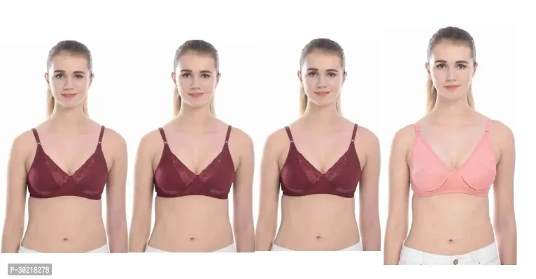 Comfy Cotton Blend Solid Non Padded Bra Pack of 4-thumb0