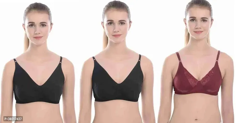 Comfy Cotton Blend Solid Non Padded Bra Pack of 3