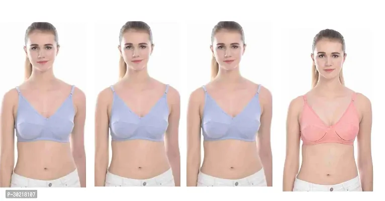 Comfy Cotton Blend Solid Non Padded Bra Pack of 4-thumb0