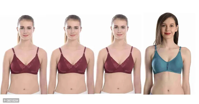 Comfy Cotton Blend Solid Non Padded Bra Pack of 4-thumb0