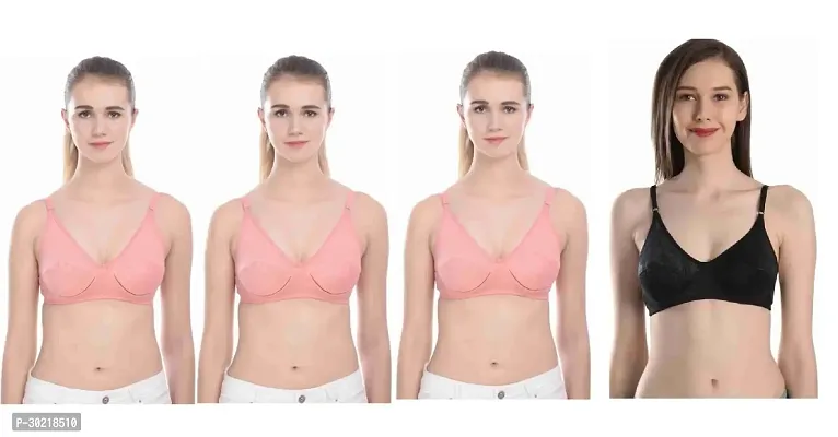 Comfy Cotton Blend Solid Non Padded Bra Pack of 4-thumb0