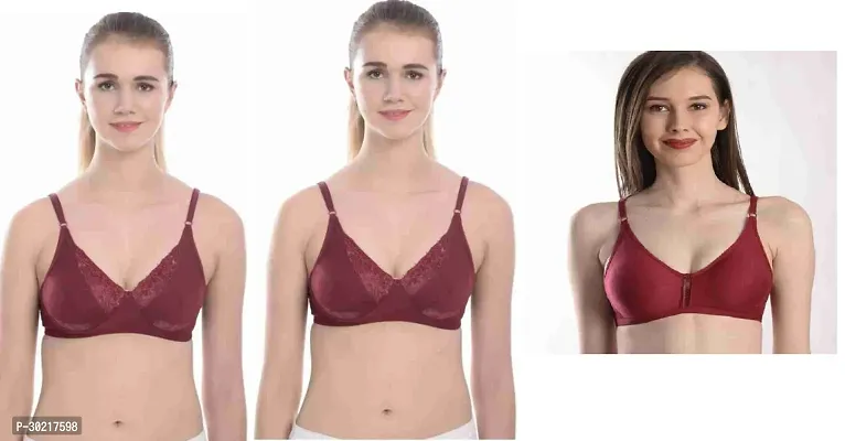 Comfy Cotton Blend Solid Non Padded Bra Pack of 3-thumb0