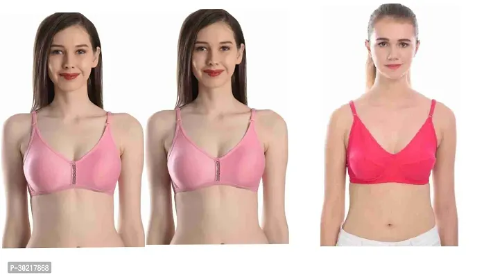 Comfy Cotton Blend Solid Non Padded Bra Pack of 3