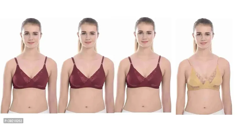 Comfy Cotton Blend Solid Non Padded Bra Pack of 4-thumb0