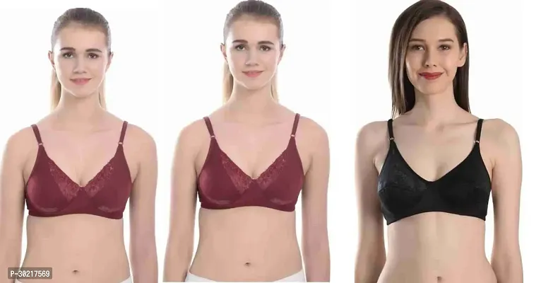 Comfy Cotton Blend Solid Non Padded Bra Pack of 3