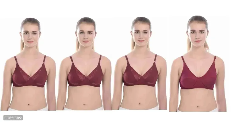 Comfy Cotton Blend Solid Non Padded Bra Pack of 4