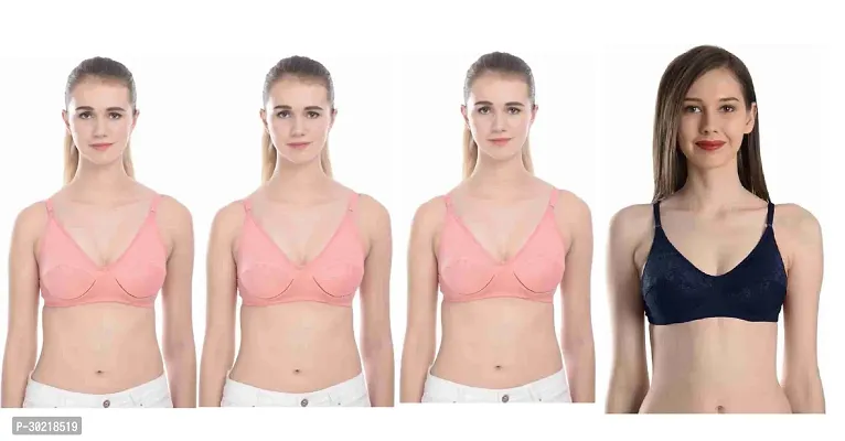 Comfy Cotton Blend Solid Non Padded Bra Pack of 4