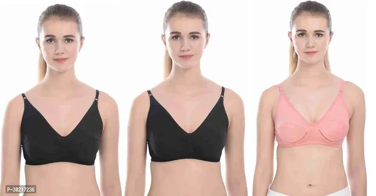 Comfy Cotton Blend Solid Non Padded Bra Pack of 3